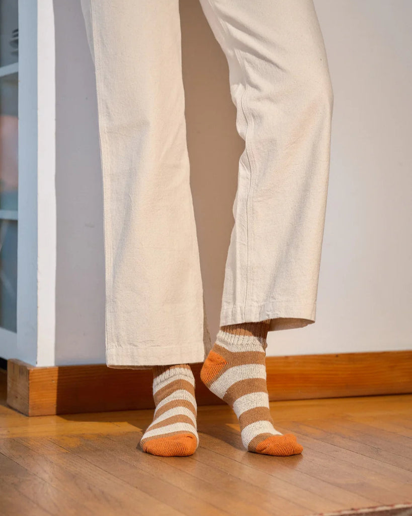 Stripe Utility Sock in Tan Stripe