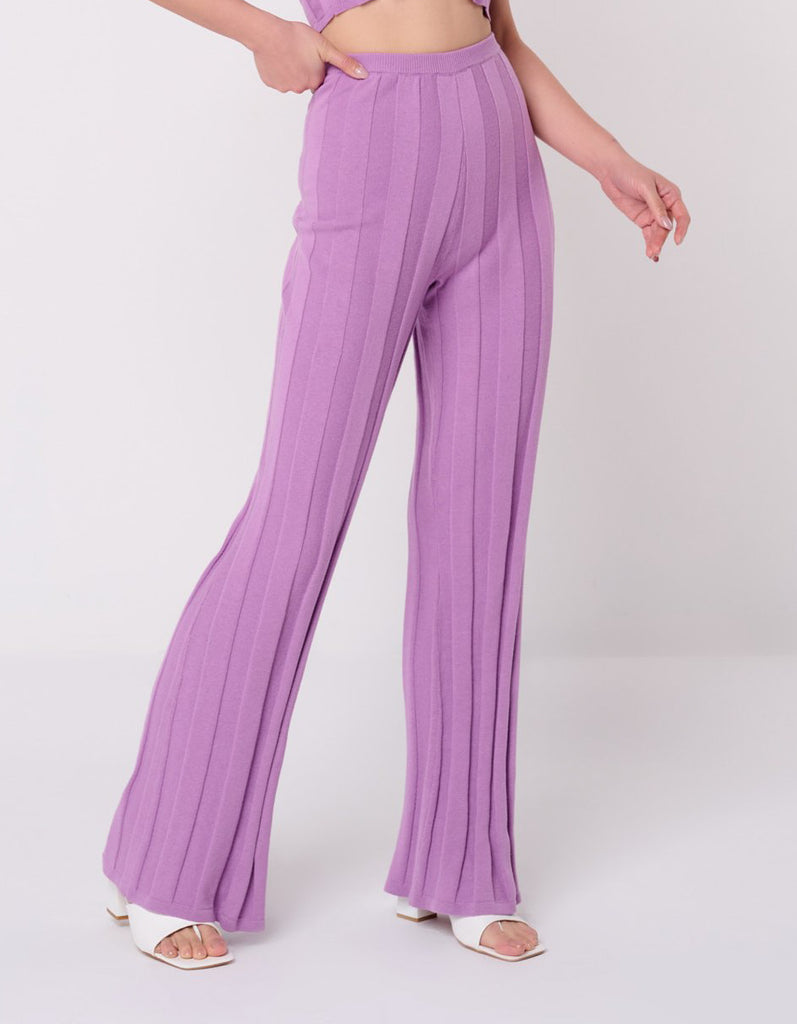 Wide Rib Knit Trousers in Lilac
