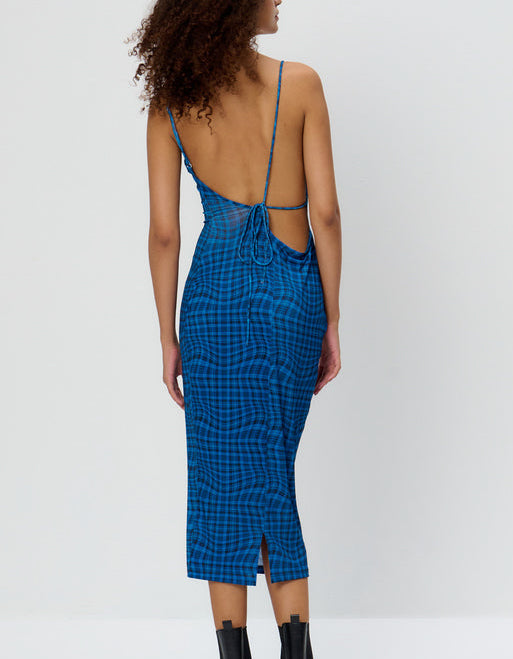 Wavy Check Dress in Blue