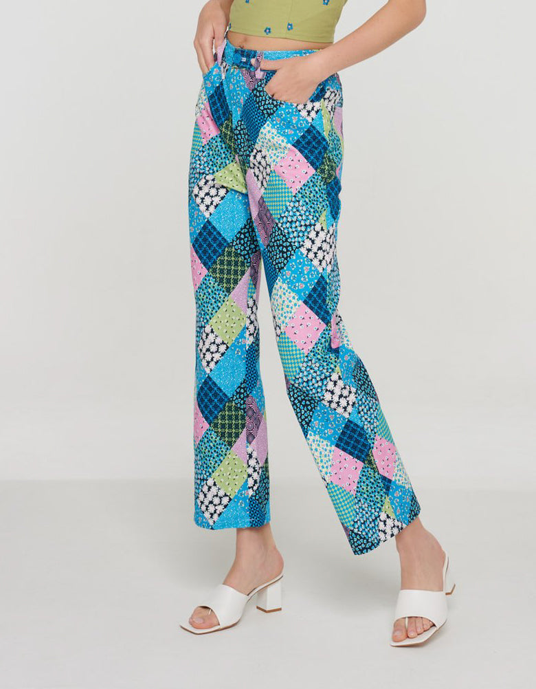 Multi Patchwork Print Trousers
